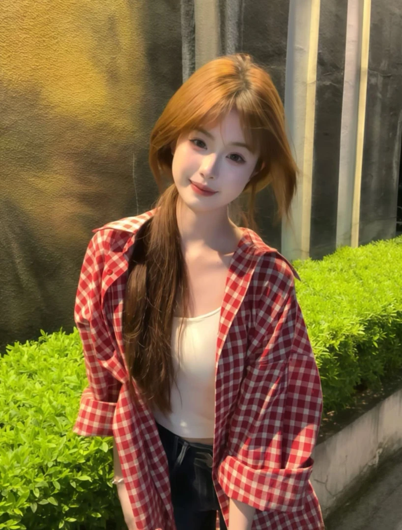 设计搭配格纹红色格子长袖衬衫女春季休闲气质百搭显瘦防晒衫