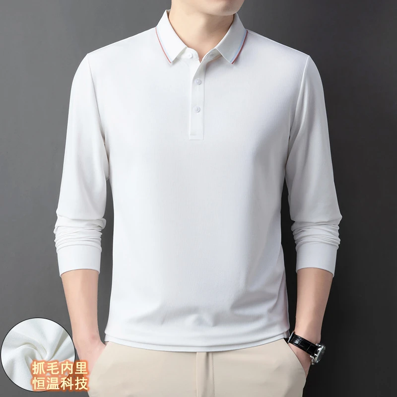 Louis Fordea路易弗狄/商务长袖t恤男士宽松纯色polo衫休闲打底衫