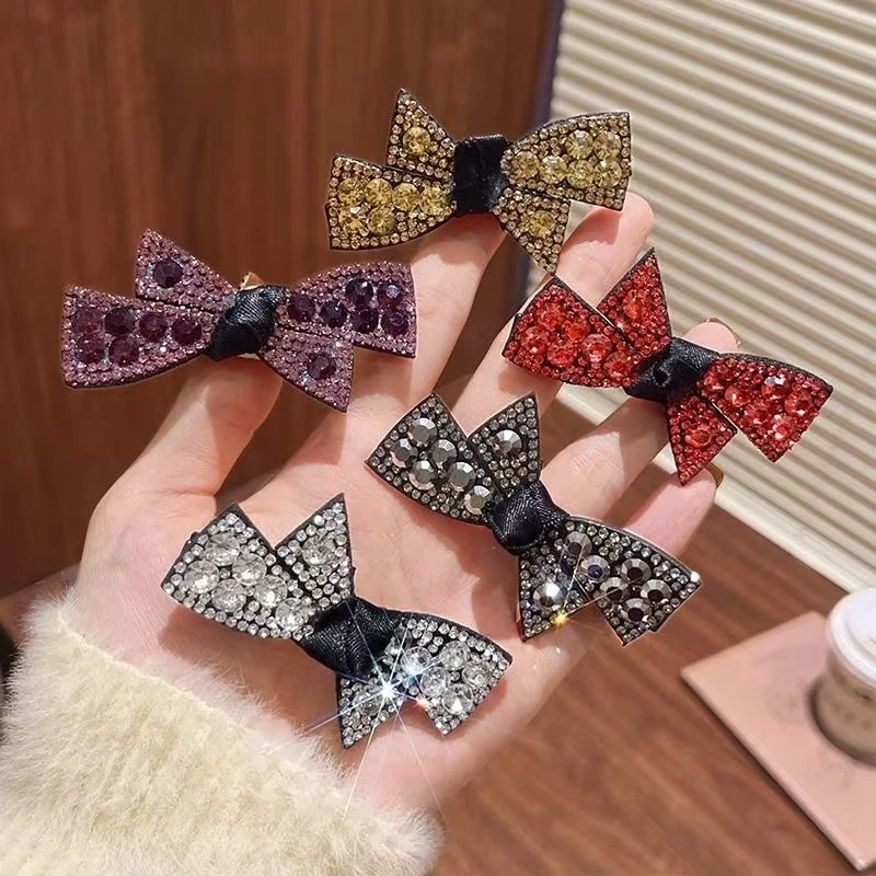 爆闪满钻蝴蝶结刘海发夹2024秋冬新款气质高级感侧边碎发夹子发饰