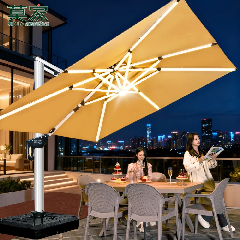 【莫家品牌】户外大型遮阳伞高级庭院伞露台室外防晒带灯别墅罗马伞