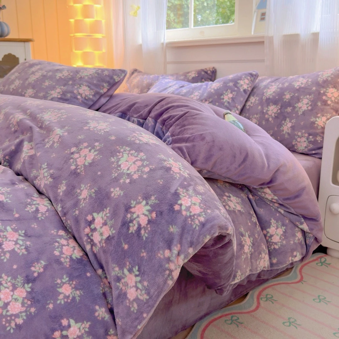 2025秋冬新款加厚双面牛奶绒四件套冬季保暖活性印花不掉毛床单款