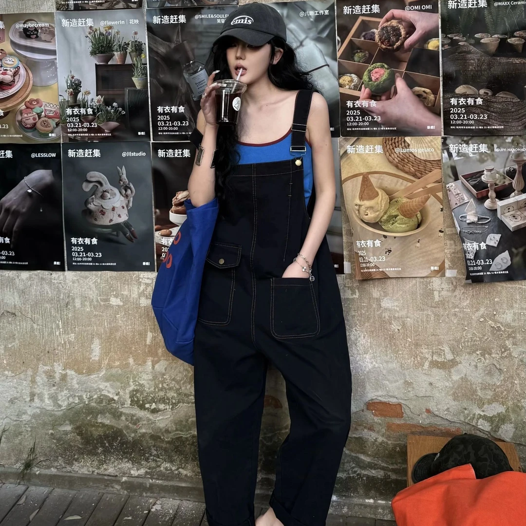 减龄显瘦牛仔背带裤宽松工装设计感休闲连体裤小个子百搭直筒时尚