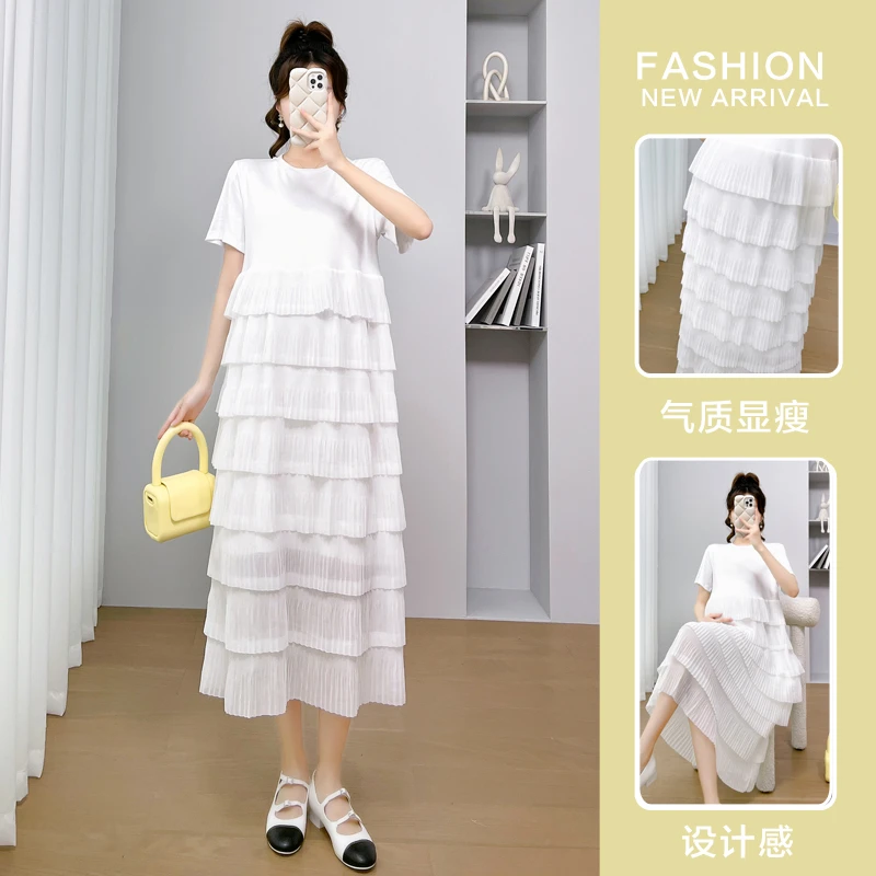 大码孕妇裙胖mm夏薄气质仙女裙宽松遮肚子蛋糕短袖中长过膝孕妇装