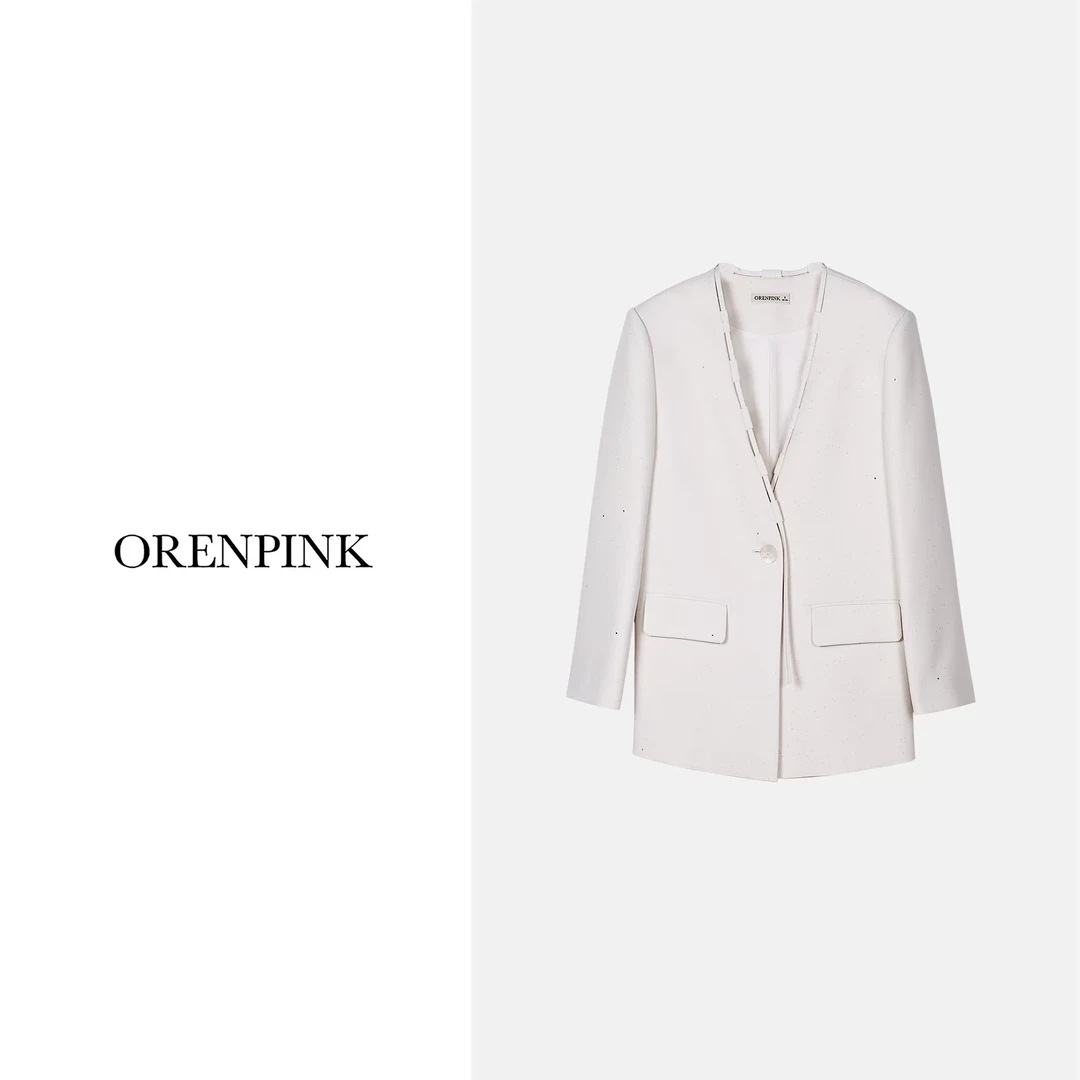 OREN PINK/奥粉25年新款早春款宽松廓形烫银简约时尚女装西装外套