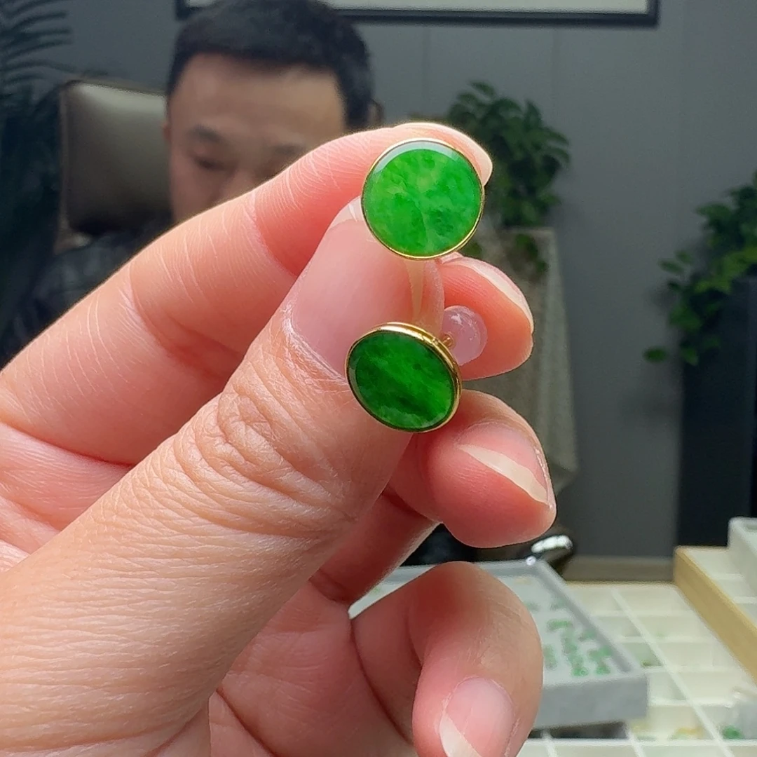 翡翠18K金镶嵌耳饰多样性发货其一