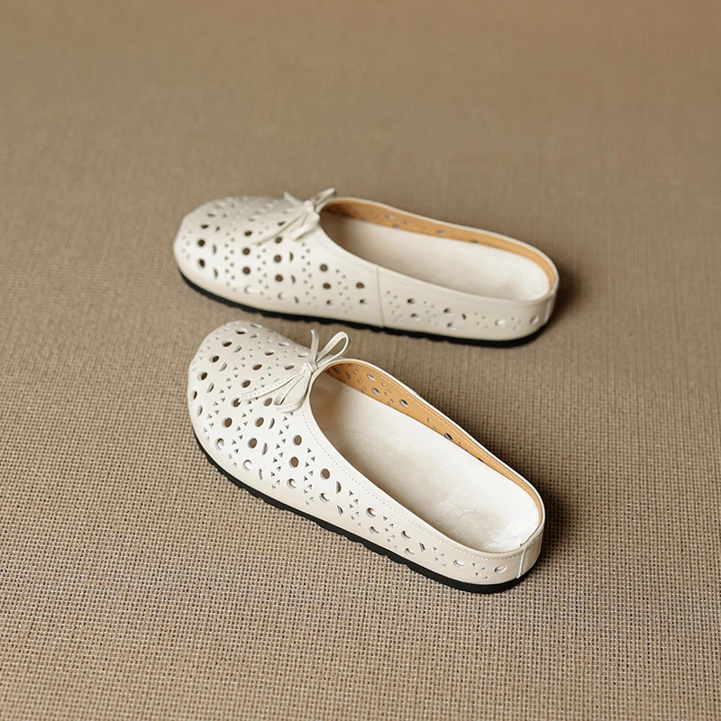 3cm~春夏季真皮通勤包头半拖鞋女外穿勃肯鞋镂空透气洞洞鞋休闲鞋