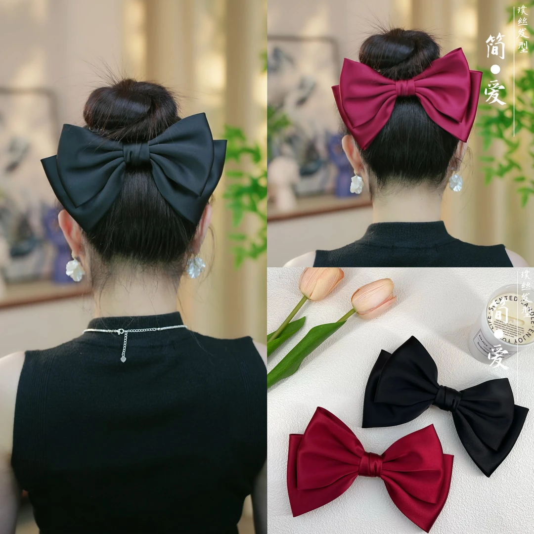 网红超仙气质简约缎面蝴蝶结弹簧夹发夹后脑勺顶夹发饰