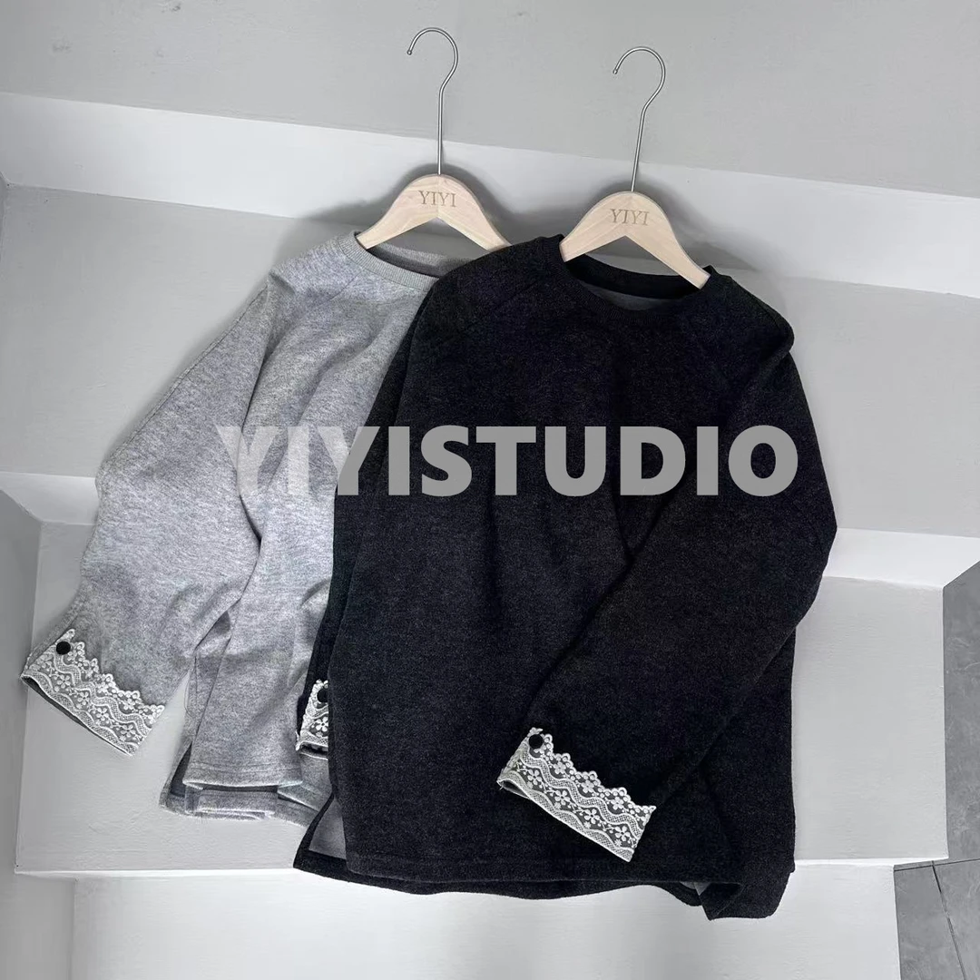 【意意】秋冬时尚洋气百搭袖口拼接蕾丝花边T恤 Y-0131