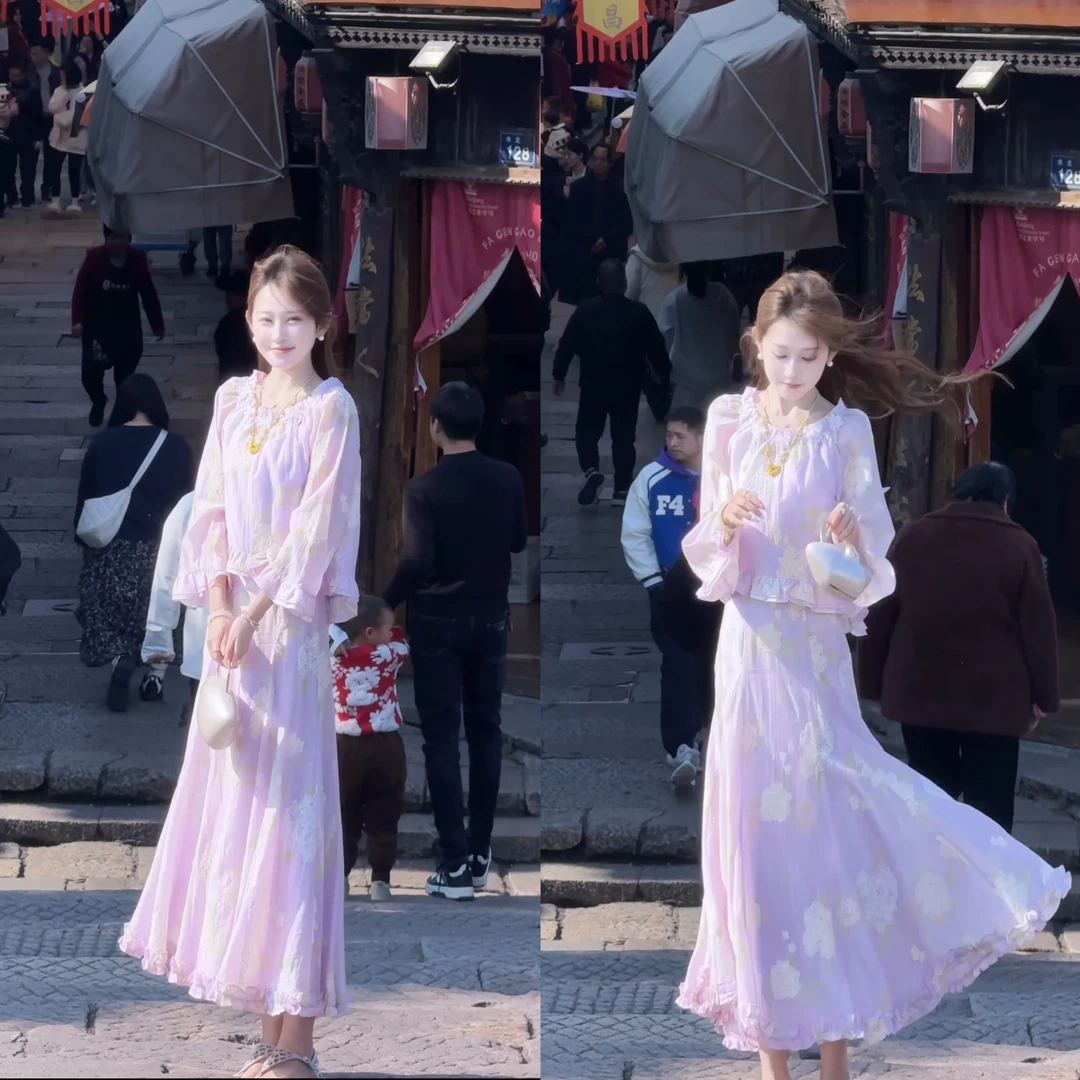 【婷婷】《欢喜•欢欢推荐》紫色天 丝大摆套装 TTH2SC025