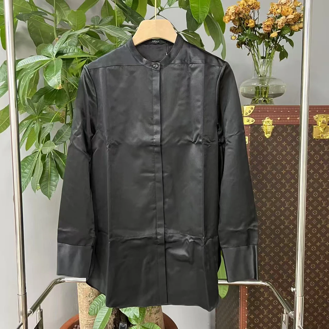 2025新款黑色桑蚕丝衬衫