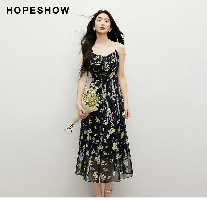 红袖2025夏季女装【花漾漫舞】收腰后松紧吊带连衣裙90125111607