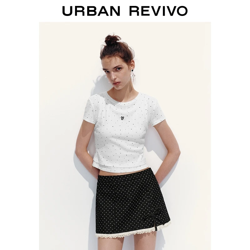 UR2025秋季新款女装休闲复古波点刺绣短袖T恤UYY450285