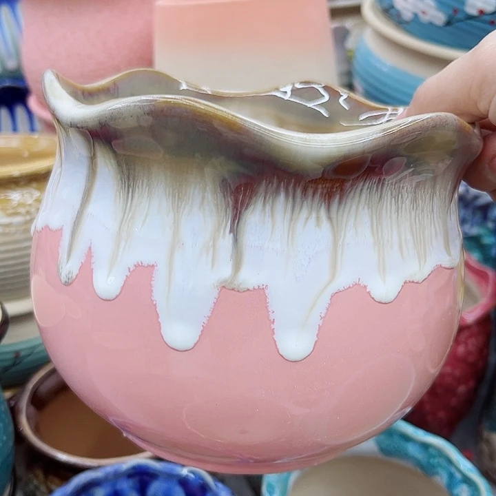 多肉绿植陶瓷花盆9.9包邮，有孔