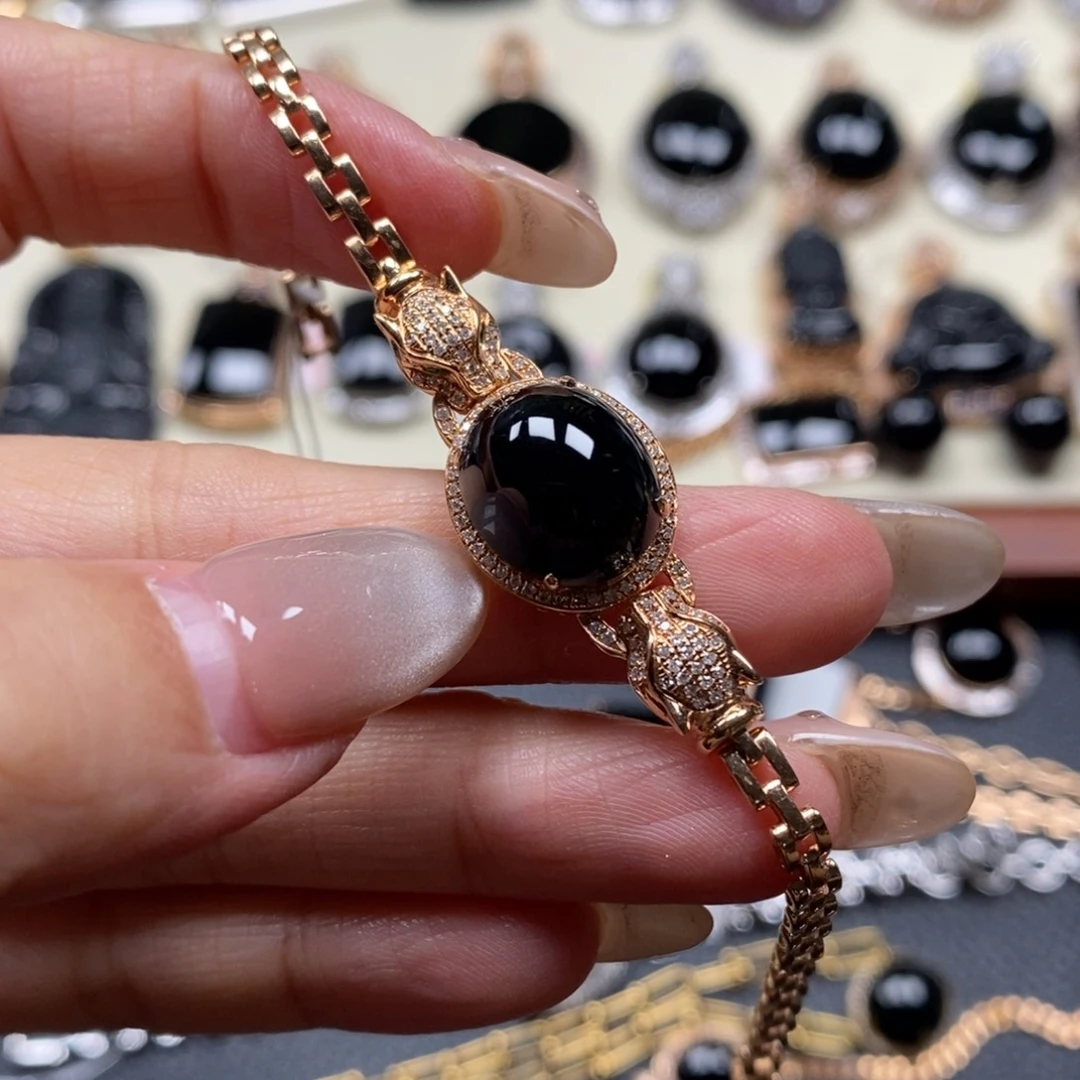 翡翠手链18K金镶嵌悦****心蛋面