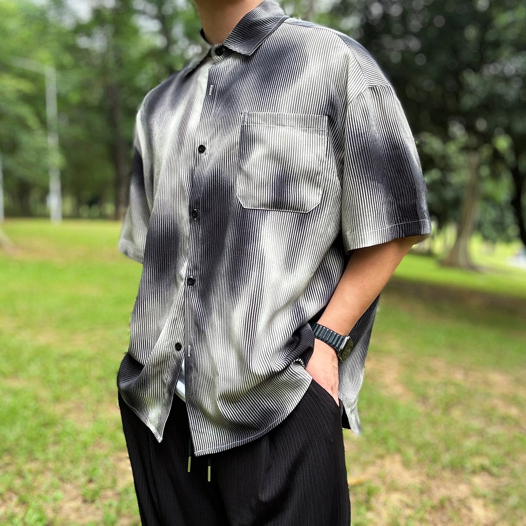 陆星家【迷雾】夏季男士短袖衬衫休闲薄款宽松高级感个性痞帅C192