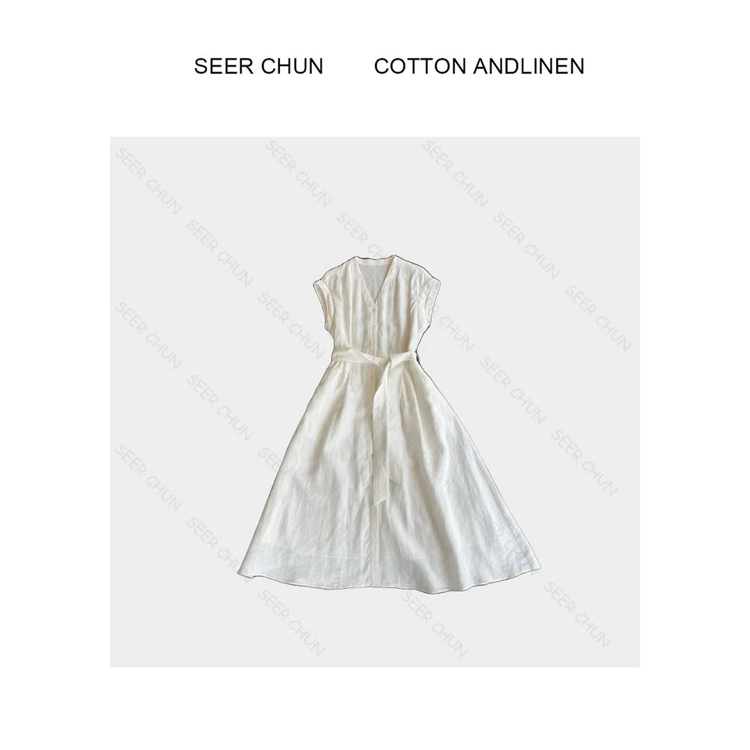 SEER CHUN高品质气质收腰高级感白色连衣裙 52133