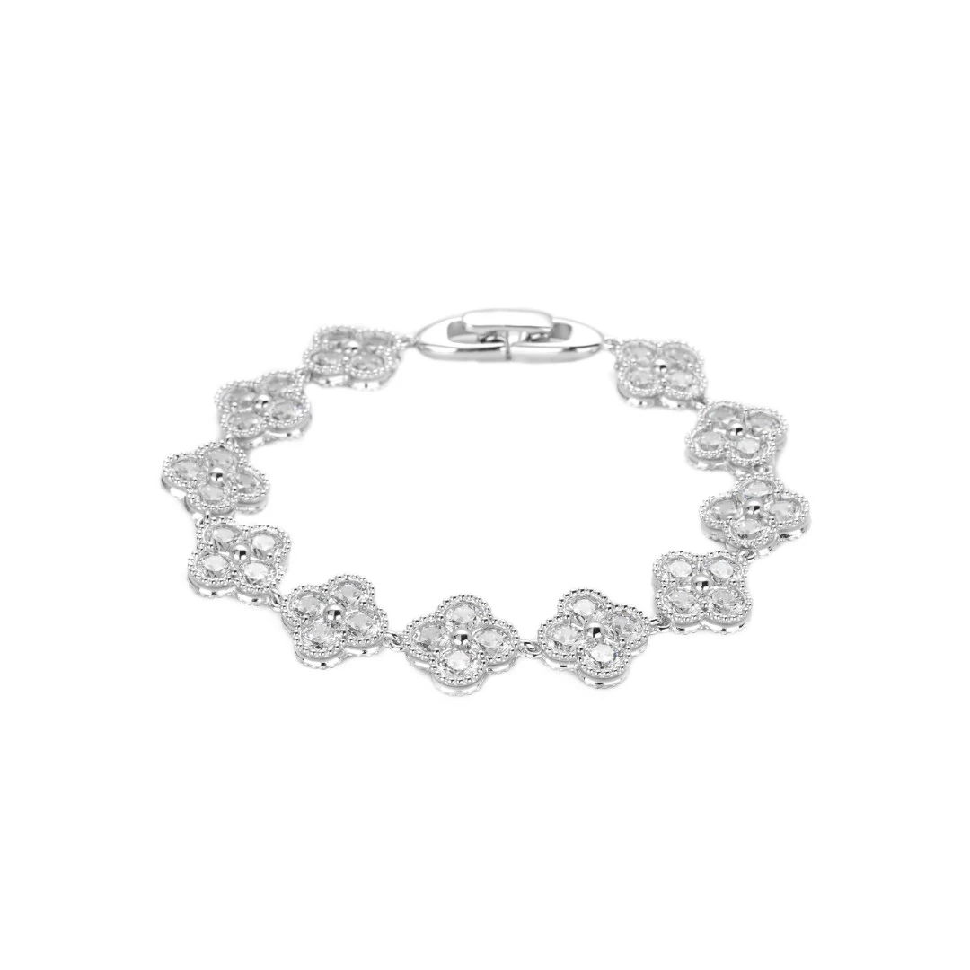 925银合成锆石手链 4256-时尚气质百搭白色经典四瓣花精致手链
