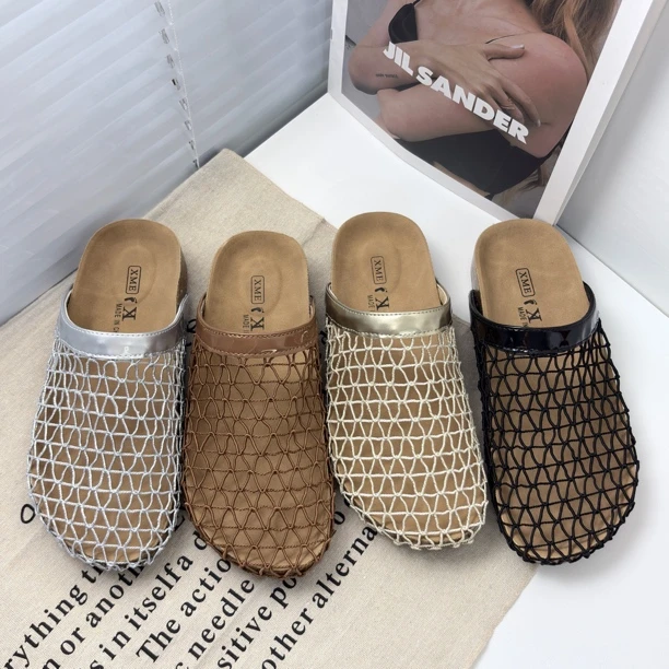 包头低跟编织镂空包头拖韩版时尚2025夏季透气百搭休闲勃肯拖鞋女