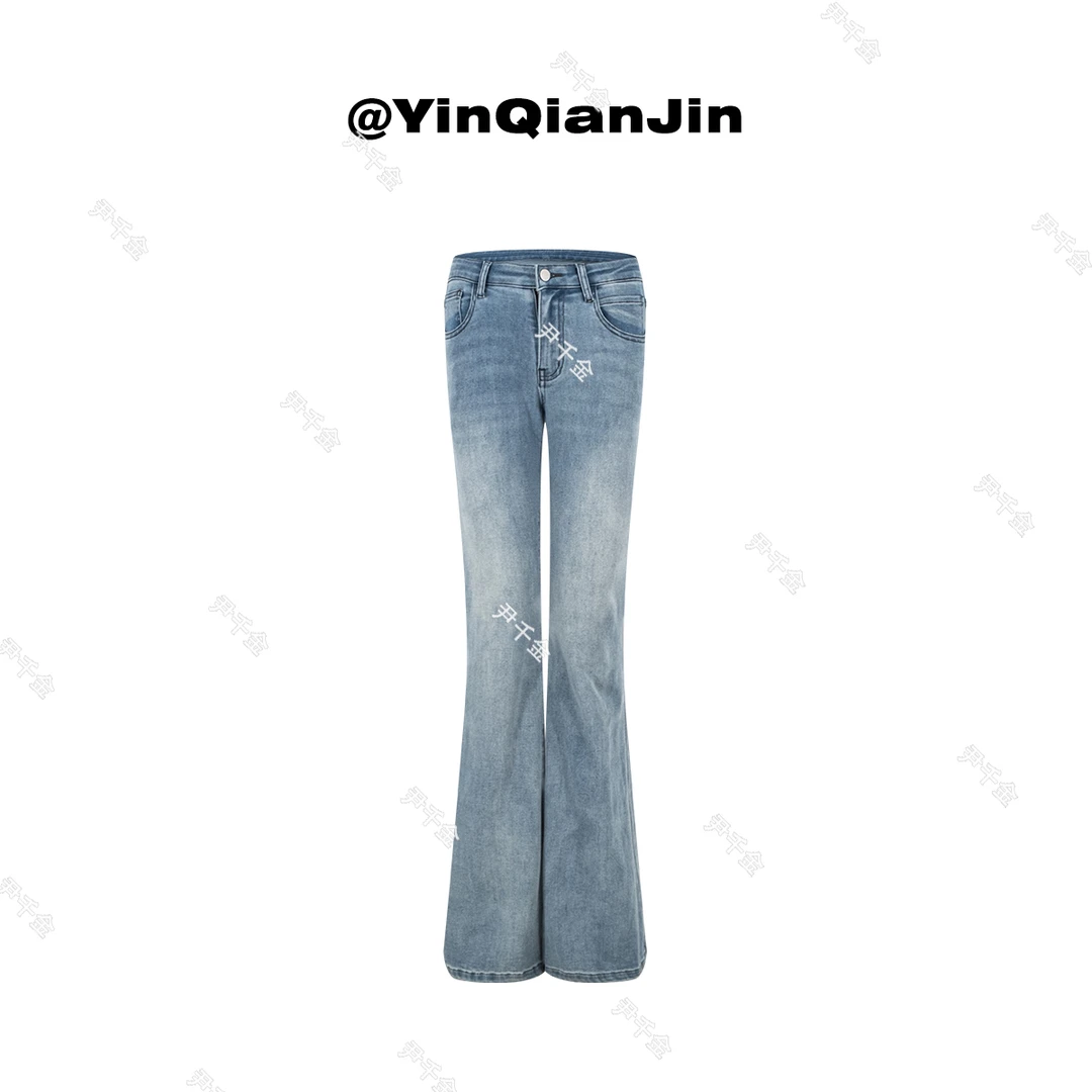 *尹千金*【牛仔定律】春秋款低腰蓝色弹力低腰显瘦微喇裤F062001