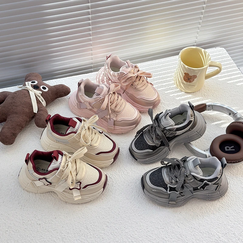 女童鞋子2025年春季时尚新款儿童软底运动老爹鞋2025