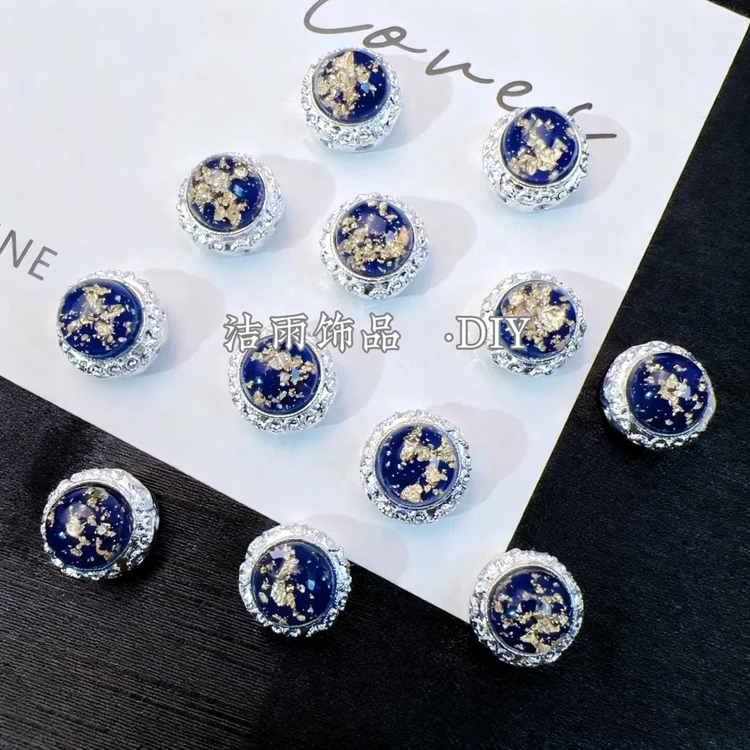 (洁雨饰品 DIY)  P738   银墨兰金箔圆形八通孔diy串珠饰品配件