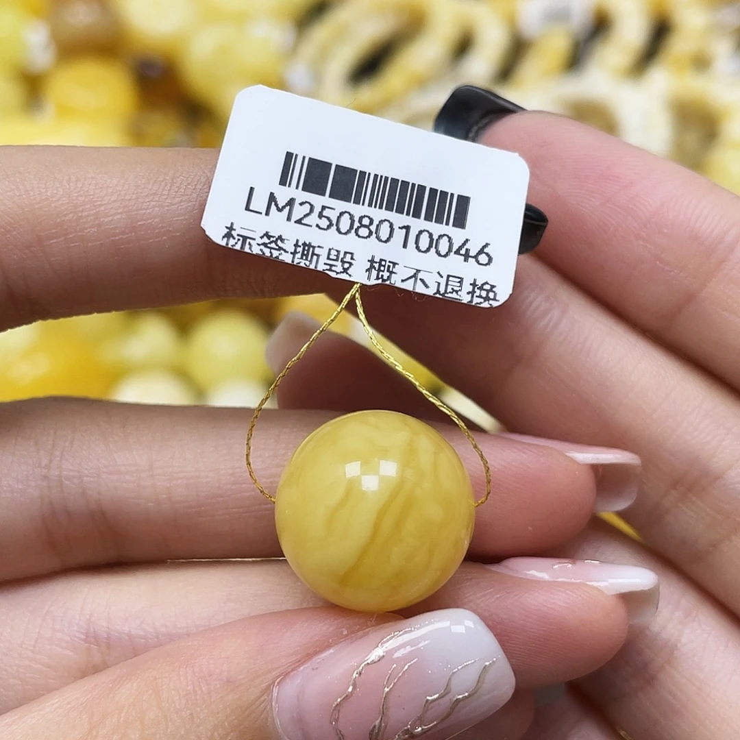 琥珀未镶嵌裸石16mm圆珠妖花蜜蜡