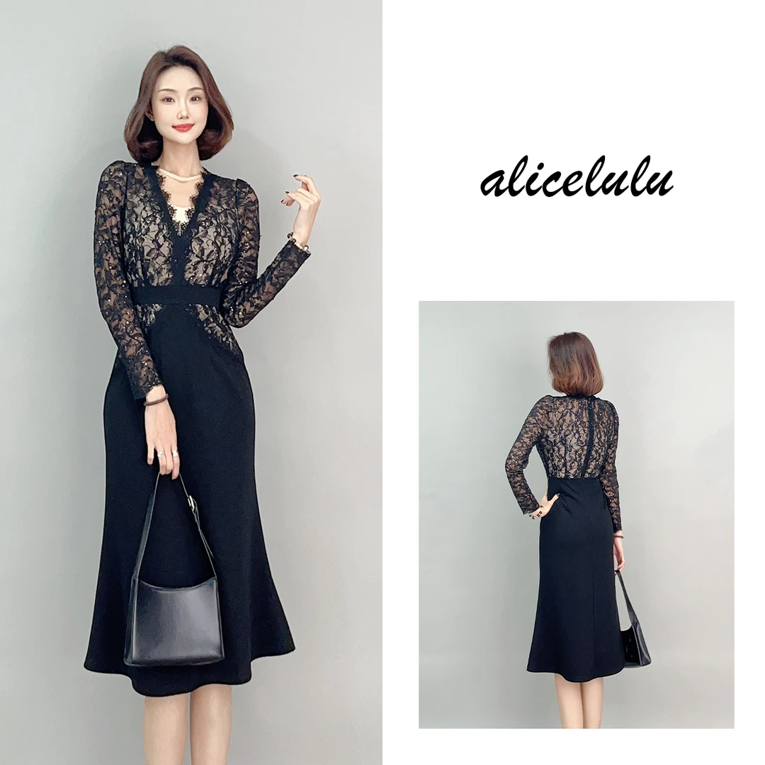 1 ALICE 优雅提琴连衣裙 浪漫蕾丝 时髦拼接 S2141746E