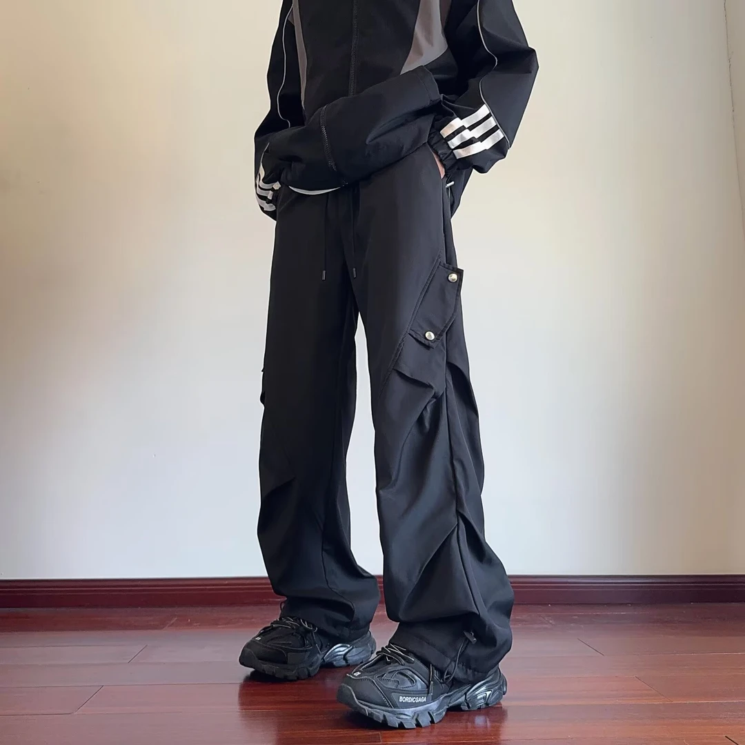 重磅复古褶皱星空尼工装裤子男款高级垂感直筒机能休闲伞兵冲锋裤