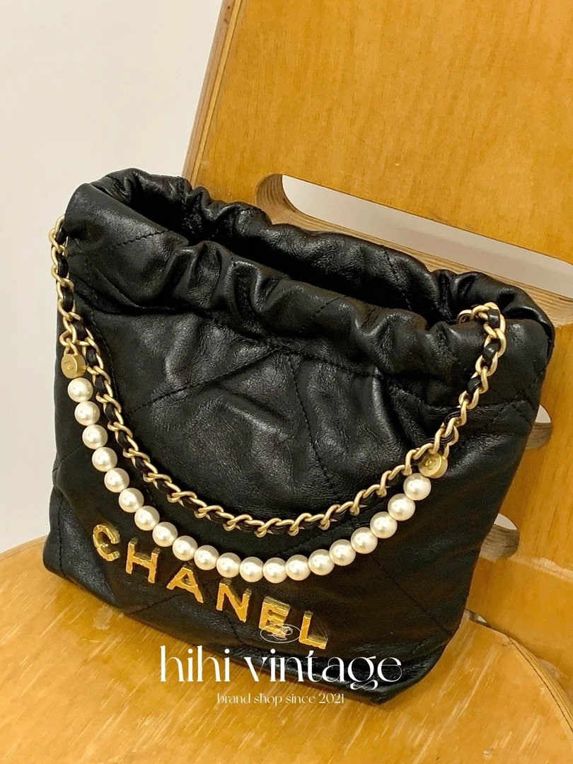 99新 Chanel/香奈儿 23S 黑金珍珠链mini22bag单肩包 二店