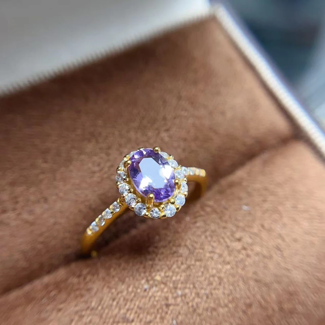 【月染丁香】天然紫水晶s925银戒指