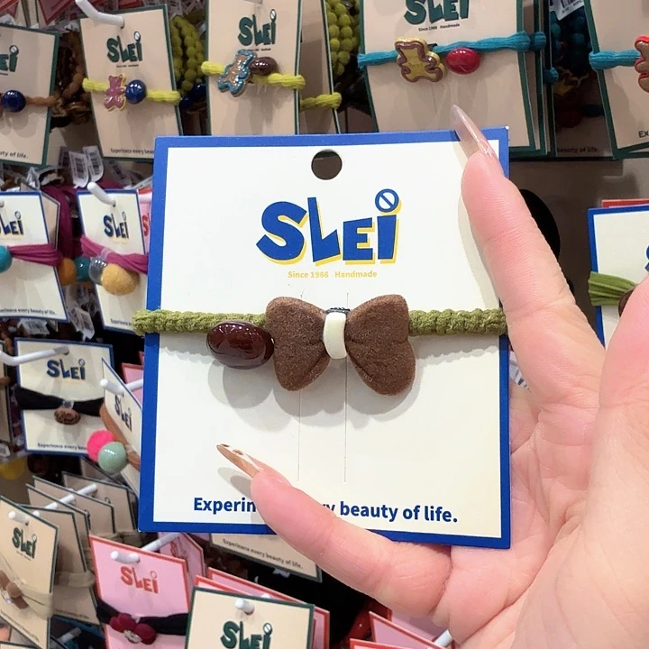 绿色绳棕蝴蝶结细皮筋