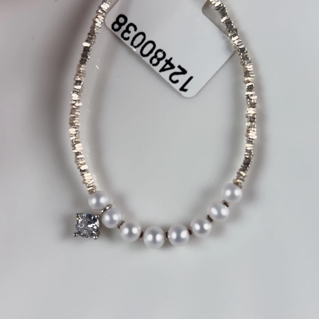 手绳银S925镶嵌淡水珍珠