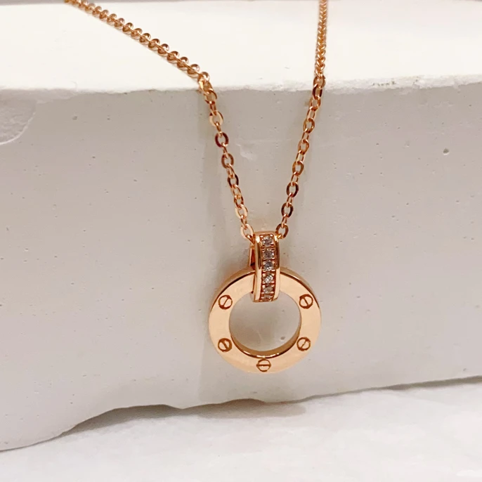 合成锆石18K简约小圆饼套链3.37克