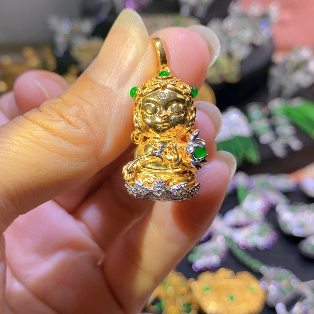 吊坠(不含链)银S925镶嵌翡翠
