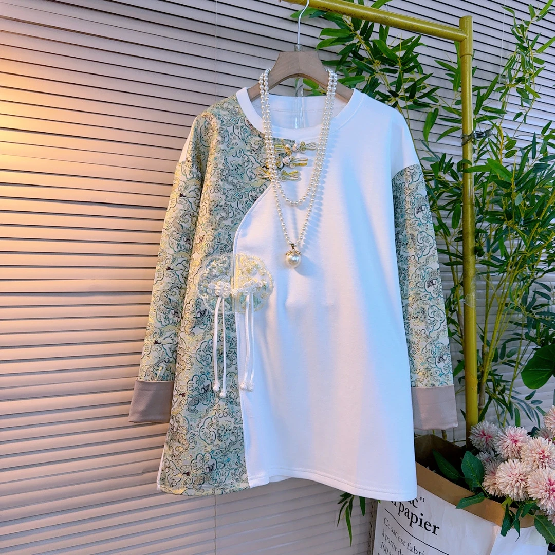 1962胖mm欧货时尚新中式民族复古流苏盘扣拼接宽松设计感大衫