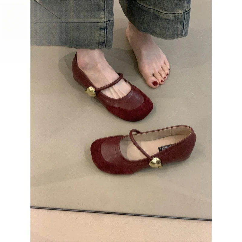 法式温柔晚晚鞋2025新款一字带拼接圆头内增高玛丽珍芭蕾舞鞋单鞋