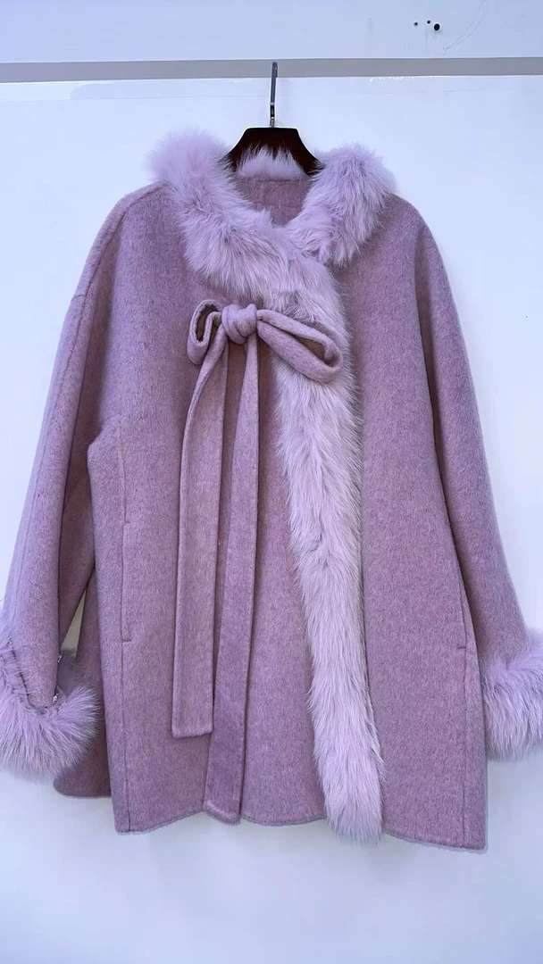 狐狸毛蝴蝶结双面呢大衣 813861