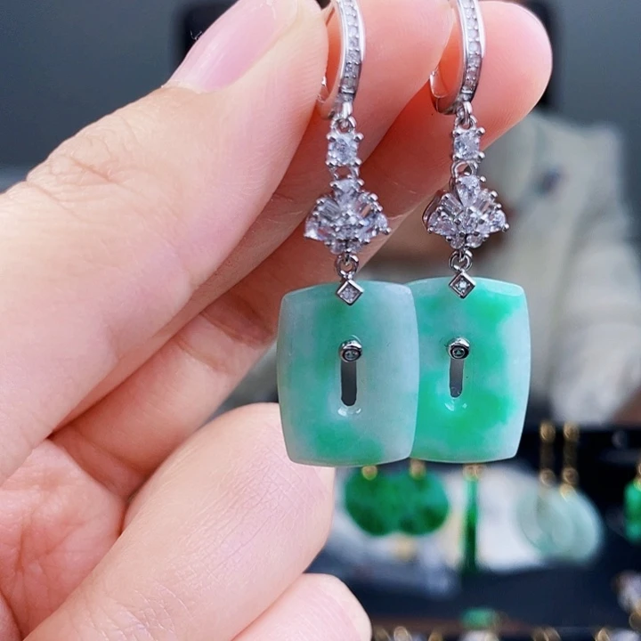 翡翠耳饰银S925镶嵌饰品