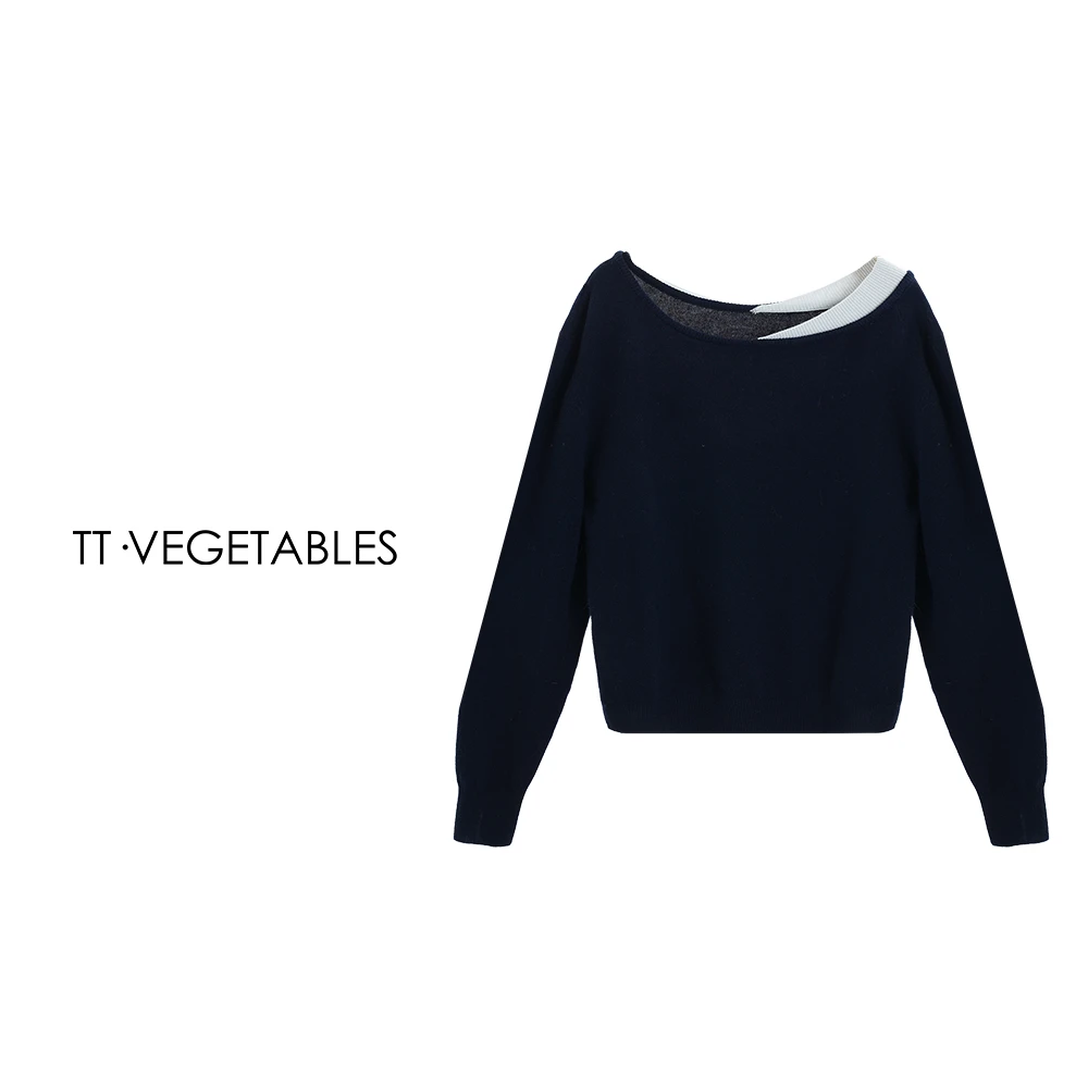 噢芬/小个子【蝶吻】羊毛长袖假两件圆领毛衣针织衫冬打底衫522006