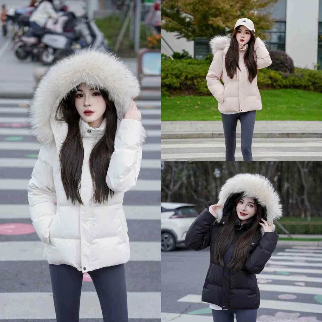 韩玺玺高定轻奢貉子大毛领收腰版羽绒服女短款秋冬加厚修身