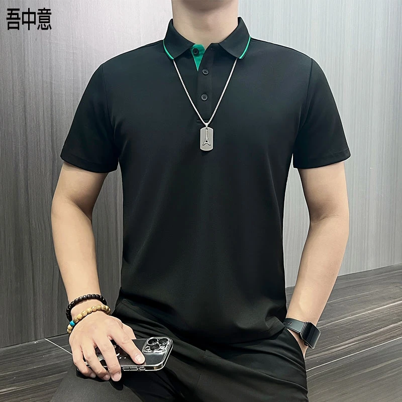 高级感男士polo衫短袖夏季薄款修身体恤男商务时尚百搭透气t恤男