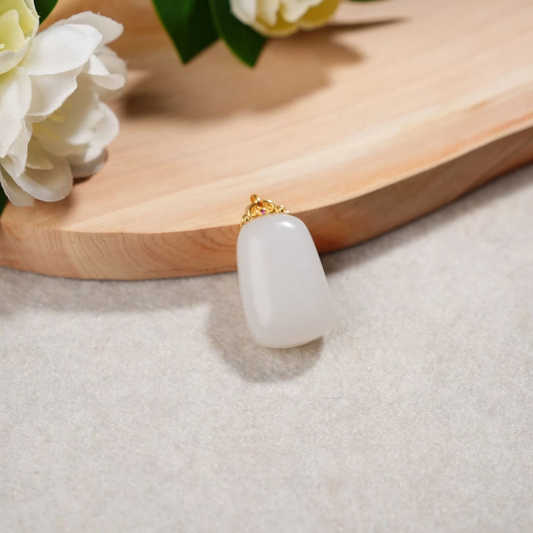 【小池专属】18k和田玉俄料白玉无事牌吊坠 25*16*11 LSZ0380