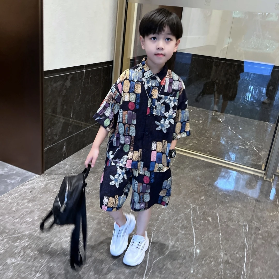 男童夏季薄款休闲套装2025新款中大童韩版帅气衬衫短裤两件套童装