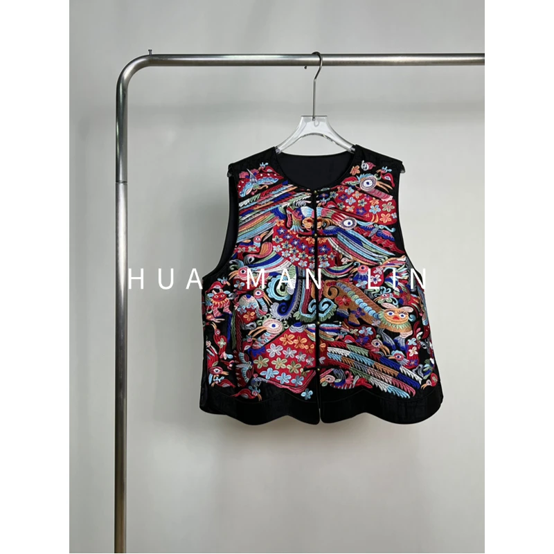 【花满林】‘张灯结彩’圆领重工刺绣龟裂纹香云纱桑蚕丝马夹257380