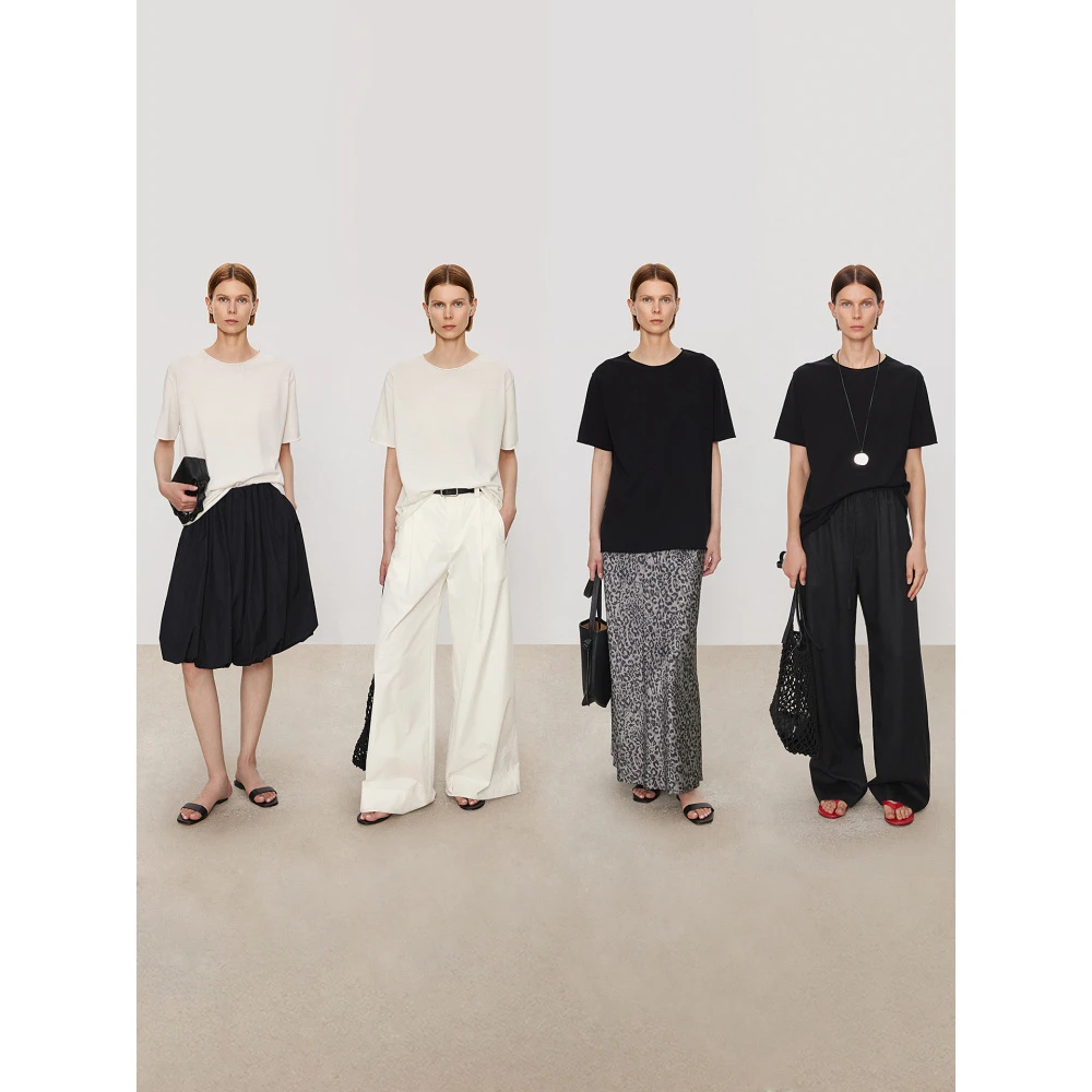 JOC干爽凉感桑蚕丝 棉  懒人短袖_随性松弛感自然卷边廓形圆领T恤