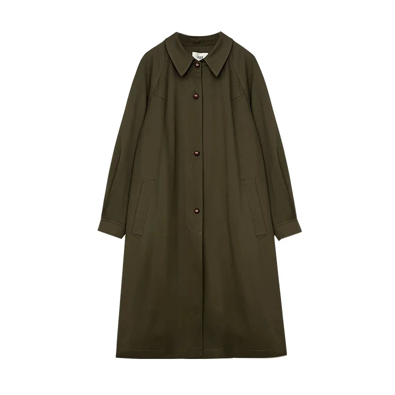 韩单蛋壳水洗丝光棉加厚风衣时尚百搭休闲风衣