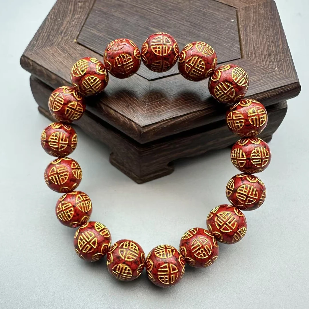 含辰砂工艺品JT199-晶体砂雕刻圆珠12mm单圈手串