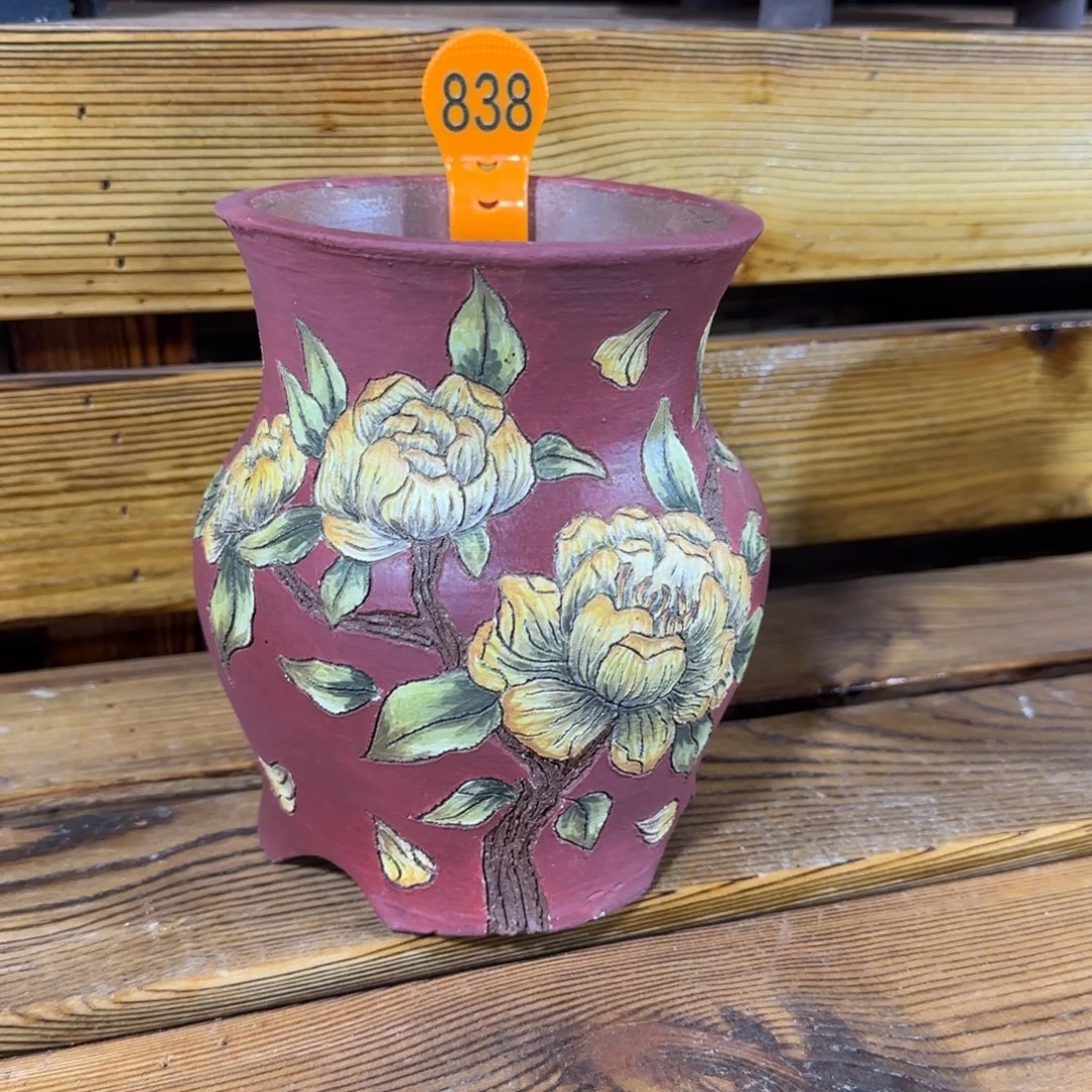 陶838红底手绘陶瓷花盆