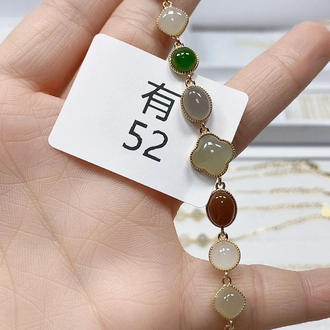 手链银S925镶嵌和田玉有52