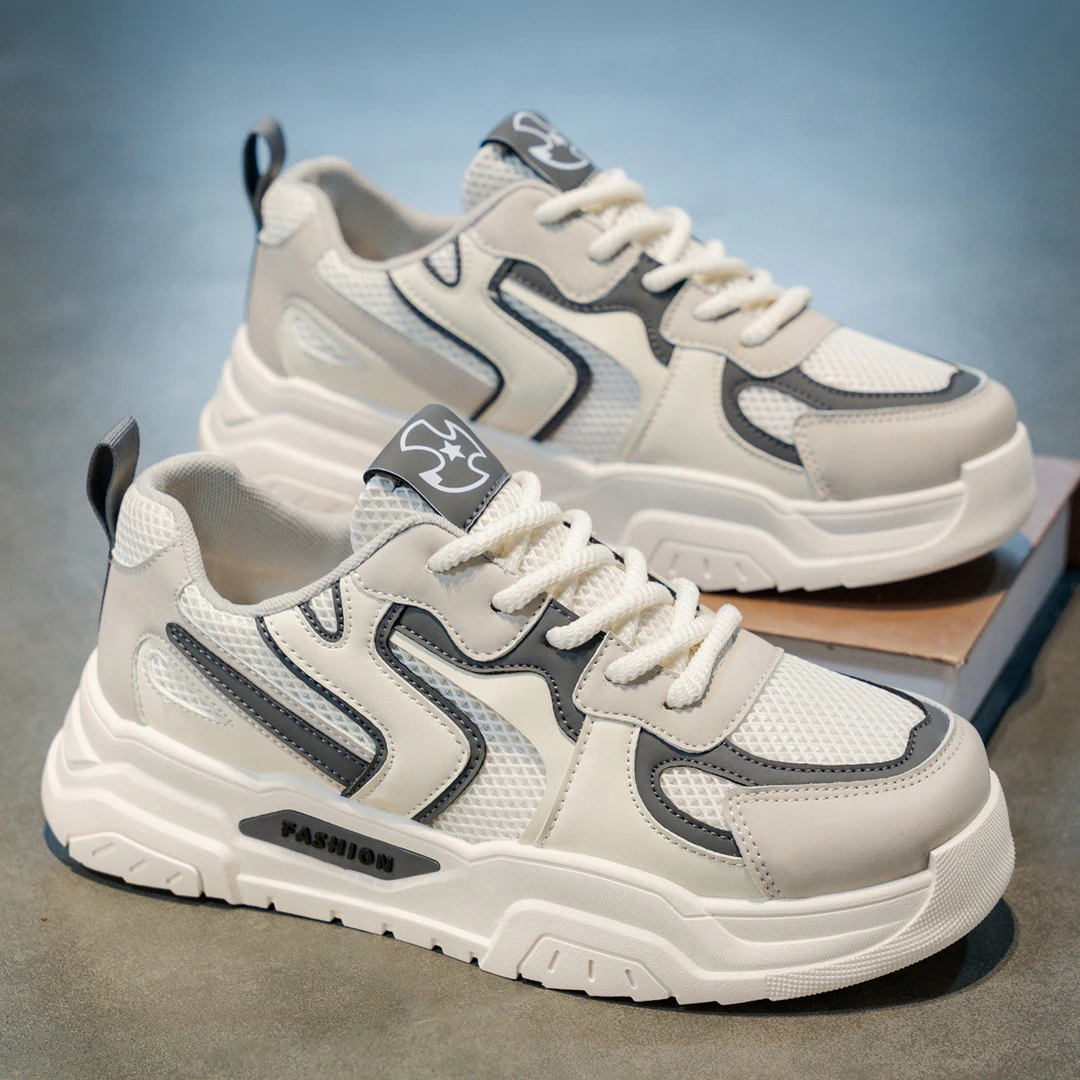 秋季男鞋新款透气网面小白鞋潮流百搭厚底运动鞋休闲板鞋老爹潮鞋